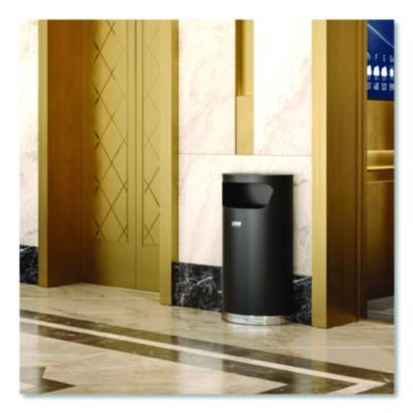 Half Round Metal Trash Can, 9 Gal, Steel, Black