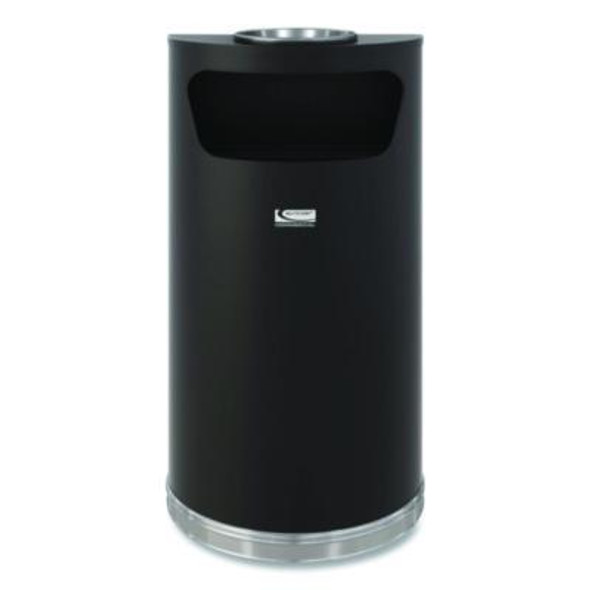 Half Round Metal Trash Can With Ashtray, 9 Gal, Steel, Black