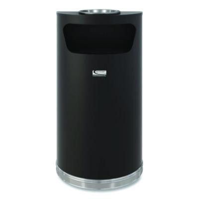 Half Round Metal Trash Can With Ashtray, 9 Gal, Steel, Black