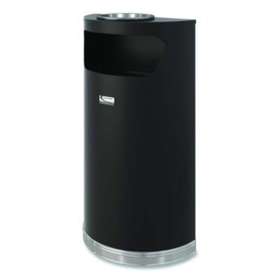 Half Round Metal Trash Can With Ashtray, 9 Gal, Steel, Black