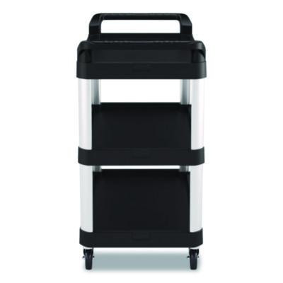 Three-Shelf Service Cart, Metal/Plastic, 3 Shelves, 300 Lb Capacity, 20" x 39.85" x 38.17", Black