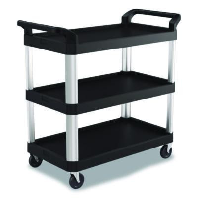 Three-Shelf Service Cart, Metal/Plastic, 3 Shelves, 300 Lb Capacity, 20" x 39.85" x 38.17", Black