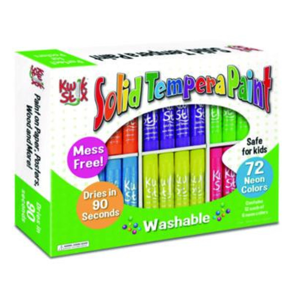 Kwik Stick Tempera Paint, 3.5", Assorted Neon Colors, 72/Pack, 3 Packs/Carton