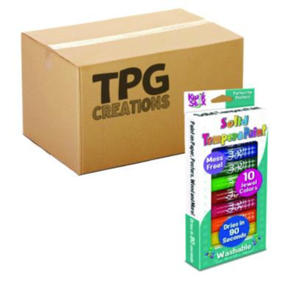 Kwik Stix Tempera Paint Set, Regular Size, 0.7" x 3.5", 10 Assorted Jewel Tone Colors, 10/Pack, 12 Packs/Carton
