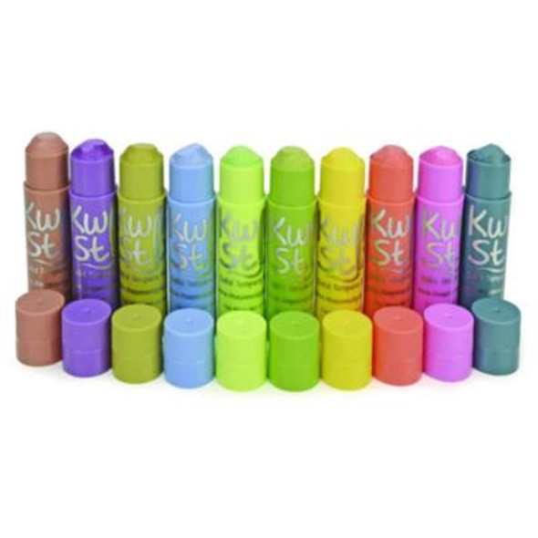 Kwik Stix Tempera Paint Set, Regular Size, 0.7" x 3.5", 10 Assorted Pastel Colors, 10/Pack, 12 Packs/Carton