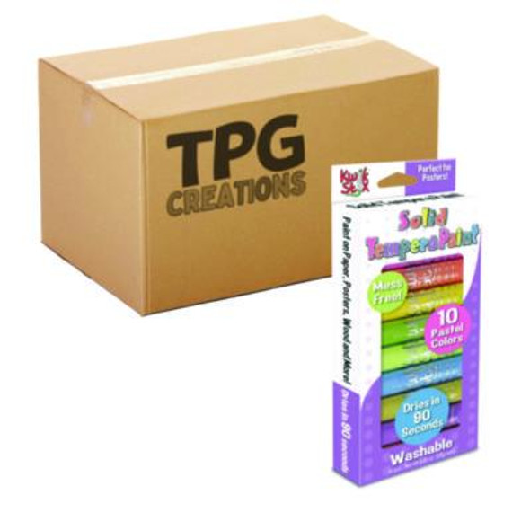 Kwik Stix Tempera Paint Set, Regular Size, 0.7" x 3.5", 10 Assorted Pastel Colors, 10/Pack, 12 Packs/Carton