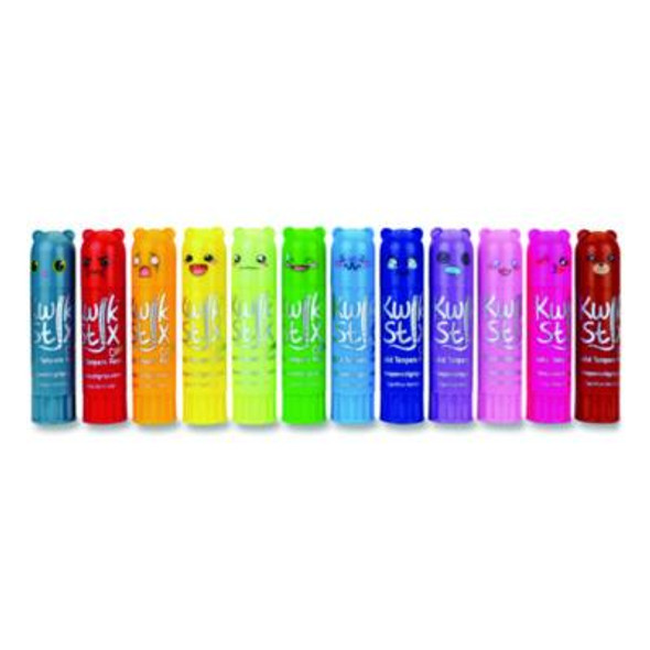Kwik Stick Tempera Paint, 4" x 1", Assorted Colors, 12/Pack, 12 Packs/Carton