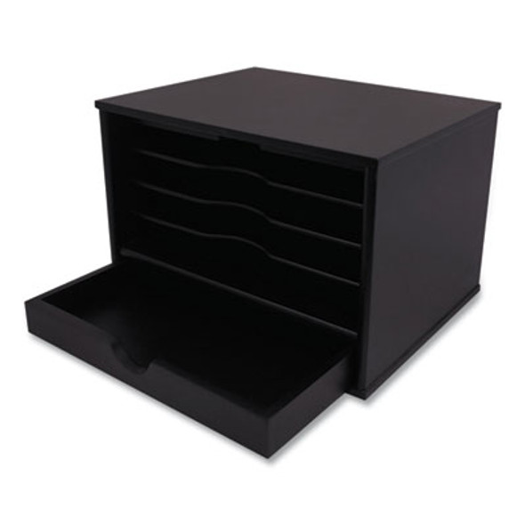 Midnight Black Collection Desktop Organizer, 5 Compartments, Mdf, 13.3 x 10.5 x 9.4, Black