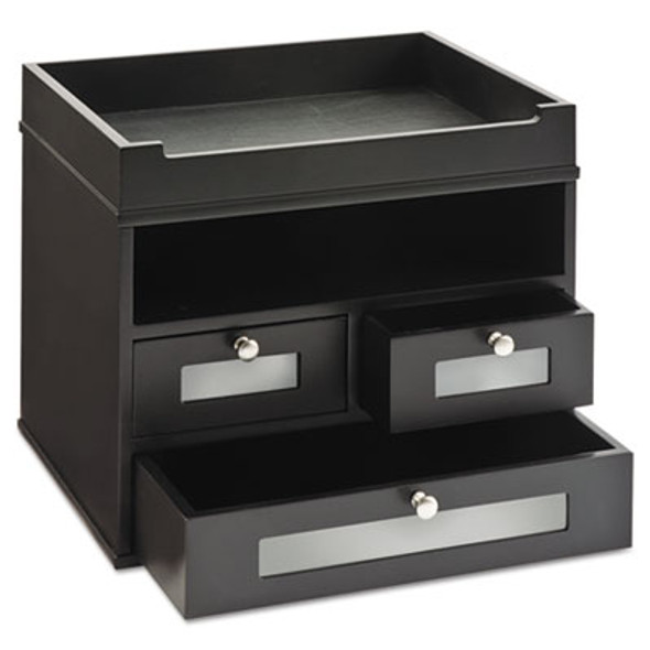 Midnight Black Collection Tidy Tower, 5 Compartments, 3 Drawers, 12.8 x 10.6 x 10.9, Black