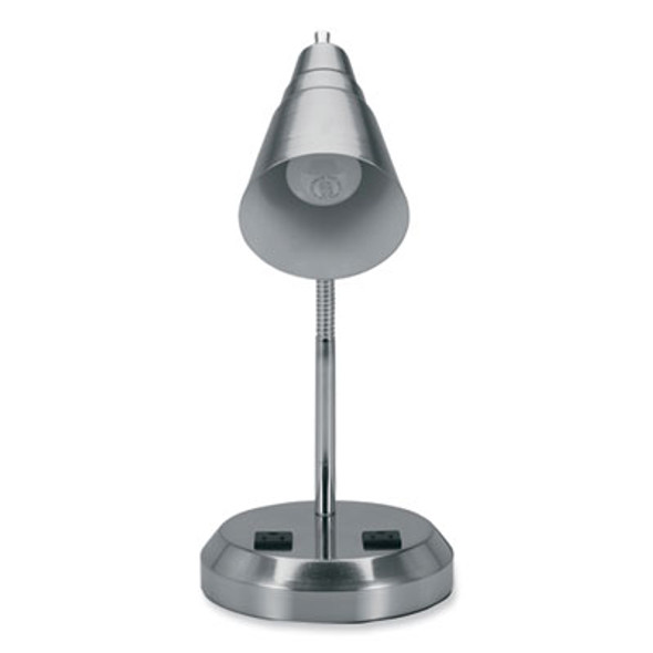 Led Gooseneck Desk Lamp With Charging Outlets, Gooseneck,15" High, Brushed Steel