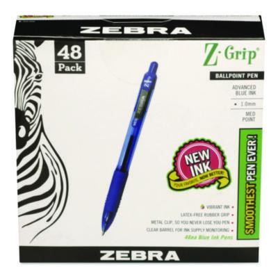 Z-Grip Ballpoint Pen, Retractable, Medium 1 Mm, Blue Ink, Blue/Clear Barrel, 48/Pack