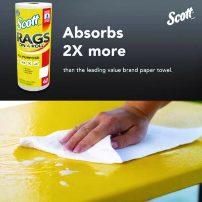 Rags On A Roll, 1-Ply, 9.4 x 11, White, 60/Roll, 12 Rolls/Carton