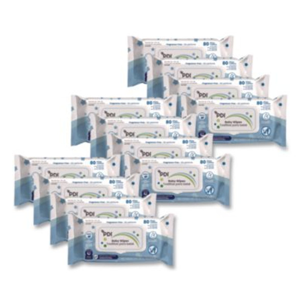 Baby Wipes, 1-Ply, 6.7 x 8, Fragrance-Free, White, 80/Pack, 12 Packs/Carton
