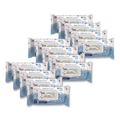 Baby Wipes, 1-Ply, 6.7 x 8, Fragrance-Free, White, 80/Pack, 12 Packs/Carton