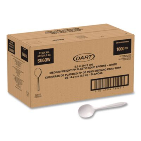 Style Setter Medium Weight Polypropylene Cutlery, Soup Spoon, Plastic, White, 1,000/Carton