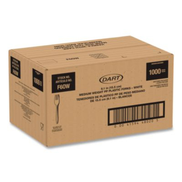 Style Setter Medium Weight Polypropylene Cutlery, Fork, Plastic, White, 1,000/Carton