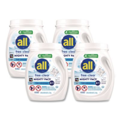 Mighty Pacs Free Clear He Laundry Detergent, 60 Pods/Tub, 4 Tubs/Carton