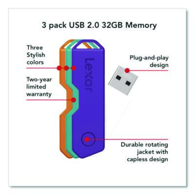 Twist Turn2 Usb 2.0 Flash Drive, 32 Gb, Orange/Purple/Teal, 3/Pack
