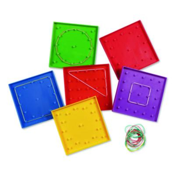 Double-Sided Assorted Geoboards, Grades K To 3, 5" x 5", Assorted Colors, 6 Pieces