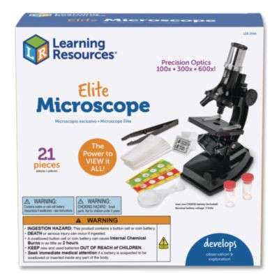 Elite Microscope, 100x/300x/600x Magnification, Simple Stage, Mirror Illuminator, Black, 21 Pieces
