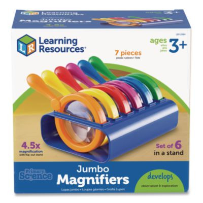 Primary Science Jumbo Magnifiers With Stand, Ages 3 And Up, 4.5x, Plastic Lens, 4.5" Dia, 6/Set