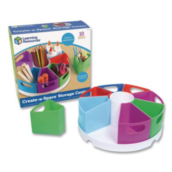 Create-a Space Storage Center, 9 Compartments 12" Dia x 4"h, Assorted Colors, Plastic