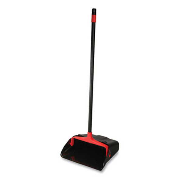 Maxi-Plus Lobby Dust Pan With Rear Wheels, 13 X 35, 30" Handle, Plastic, Black, 6/Carton