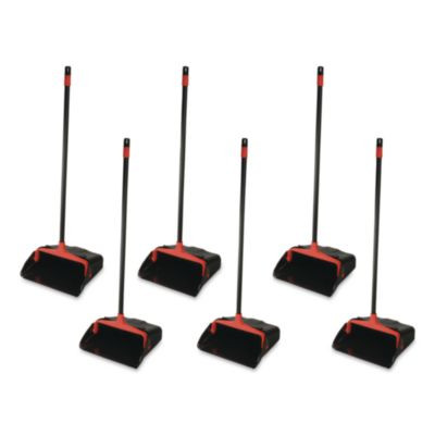 Maxi-Plus Lobby Dust Pan With Rear Wheels, 13 X 35, 30" Handle, Plastic, Black, 6/Carton