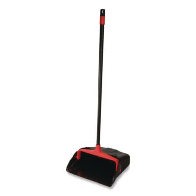 Maxi-Plus Lobby Dust Pan With Rear Wheels, 13 X 35, 30" Handle, Plastic, Black, 6/Carton