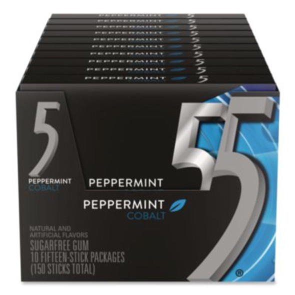 5 Gum, Peppermint Cobalt, 15 Sticks/Pack, 10 Packs/Carton