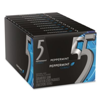 5 Gum, Peppermint Cobalt, 15 Sticks/Pack, 10 Packs/Carton