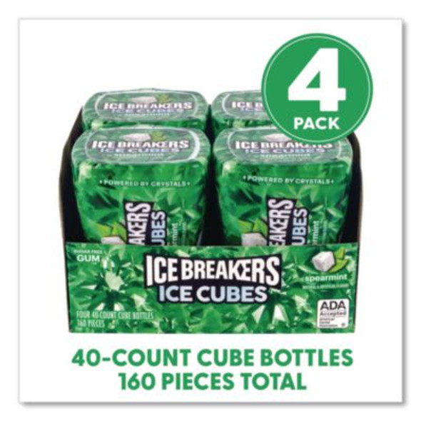 Ice Cubes Spearmint Sugar-Free Gum, Spearmint, 40 Cubes/Bottle, 4 Bottles/Carton