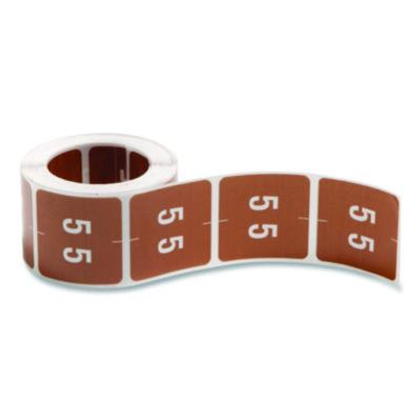 Numerical End Tab File Folder Labels, 5, 1.5 X 1.5, Brown, 250/Roll