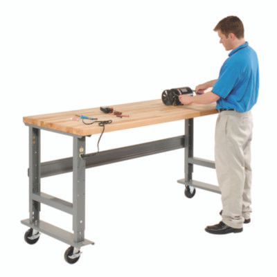 Light Duty Butcher Block Top Adjustable Height Workbench, 800 Lbs, 72 x 30 x 36 To 43, Gray