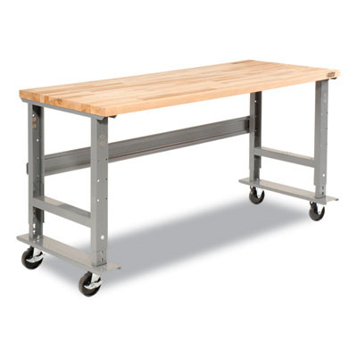 Light Duty Butcher Block Top Adjustable Height Workbench, 800 Lbs, 72 x 30 x 36 To 43, Gray