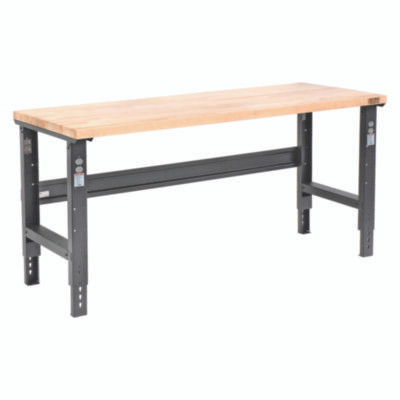 Standard Duty Butcher Block Top Adjustable Height Workbench, 2,000 Lbs, 72 x 36 x 30.88 To 36.88, Maple/Black