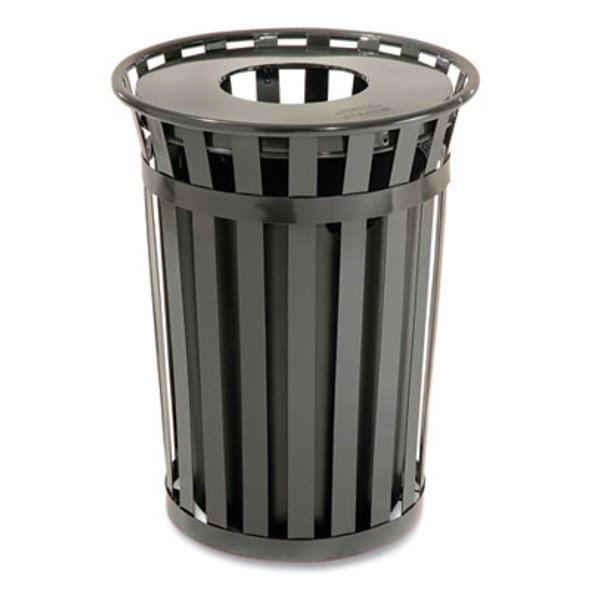 Outdoor Slatted Steel Trash Can, 36 Gal, Black