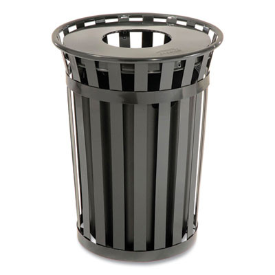 Outdoor Slatted Steel Trash Can, 36 Gal, Black