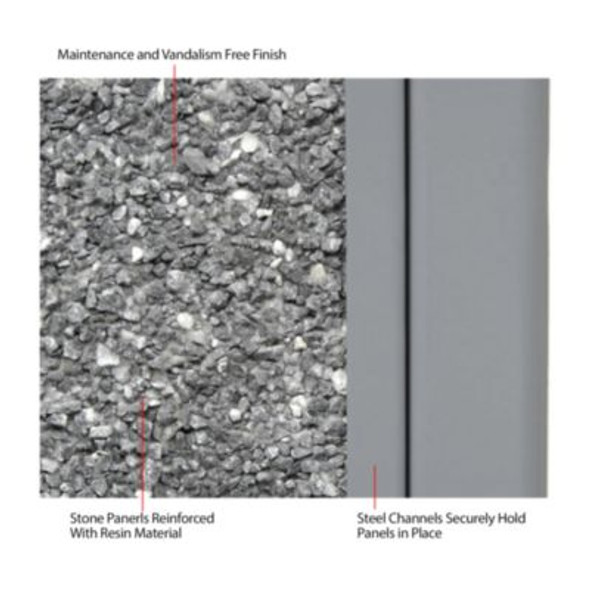 Stone Panel All Weather Trash Receptacle Urn, 24 Gal, Steel, Gray