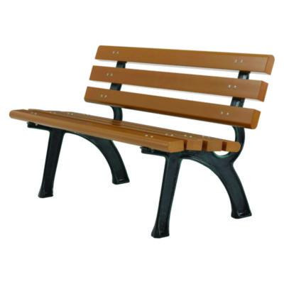Recycled Plastic Benches With Back, 48" x 23" x 28", Tan Seat/Back, Black Base