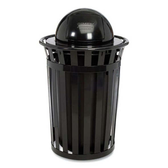 Outdoor Slatted Steel Trash Can, Dome Lid, 36 Gal, Black