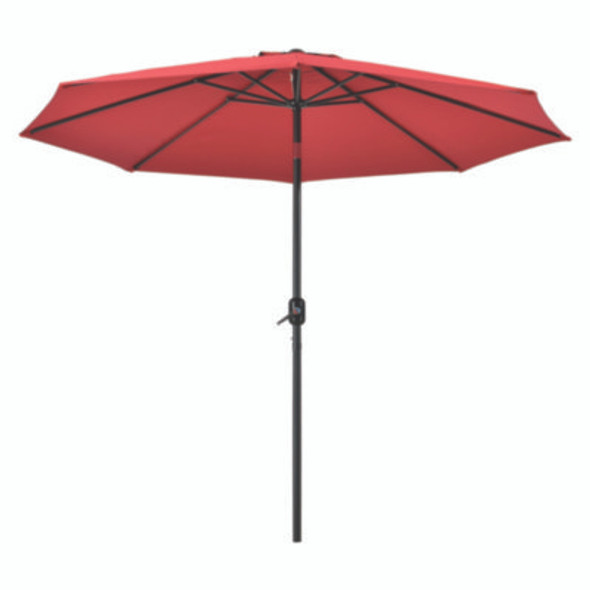 Outdoor Umbrella With Tilt Mechanism, 102" Span, 94" Long, Red Canopy, Black Handle