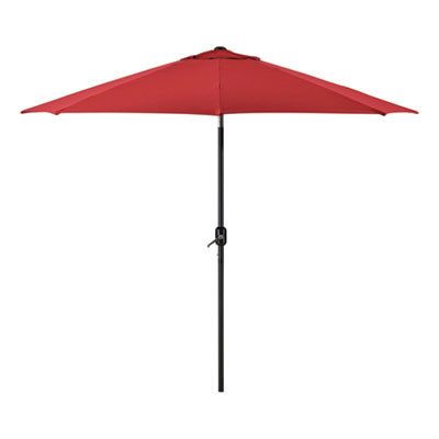 Outdoor Umbrella With Tilt Mechanism, 102" Span, 94" Long, Red Canopy, Black Handle