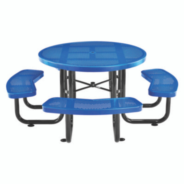 Perforated Steel Picnic Table, Round, 46" Dia x 29.5"h, Blue Top, Blue Base/Legs