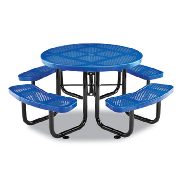 Perforated Steel Picnic Table, Round, 46" Dia x 29.5"h, Blue Top, Blue Base/Legs