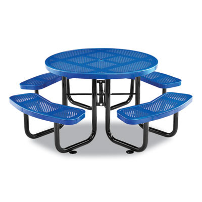 Perforated Steel Picnic Table, Round, 46" Dia x 29.5"h, Blue Top, Blue Base/Legs