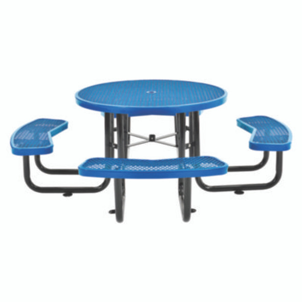 Expanded Steel Picnic Table, Round, 46" Dia x 29.5"h, Blue Top, Blue Base/Legs