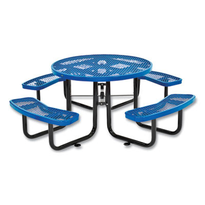 Expanded Steel Picnic Table, Round, 46" Dia x 29.5"h, Blue Top, Blue Base/Legs