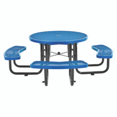 Expanded Steel Picnic Table, Round, 46" Dia x 29.5"h, Blue Top, Blue Base/Legs