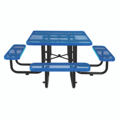 Expanded Steel Picnic Table, Square, 81 x 81 x 29.5, Blue Top, Blue Base/Legs